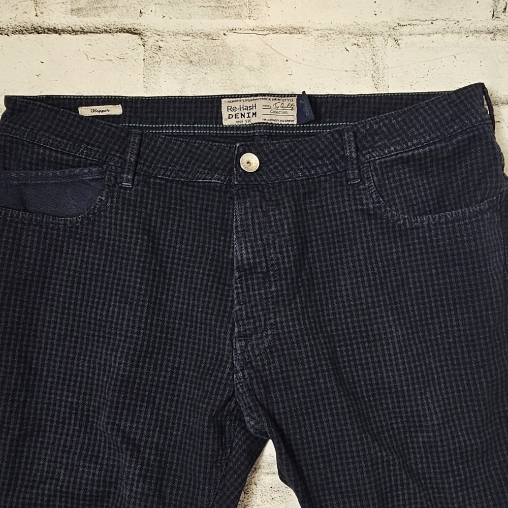 Re-Hash Men’s Checkered Denim Pants Blue Size 40 Contemporary Fit - Picture 5 of 10
